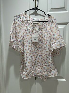 Zac & Rachel White Short Sleeve Printed Peasant Top